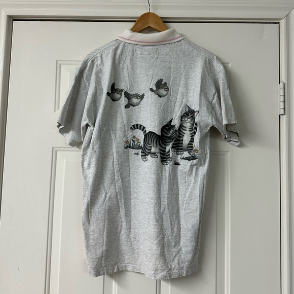 Vintage Cat and Bird Collared Tee - Picture 2 of 2